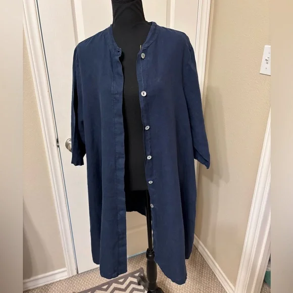 Bryn Walker Dress Linen Large Blue Long Shirt  Tunic Pockets Made in USA Lagen - Picture 13 of 16